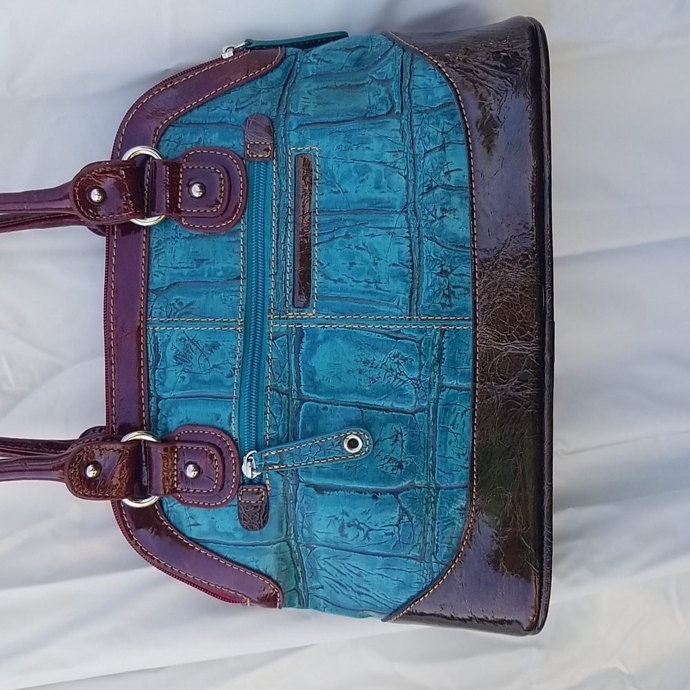 MC Elegant Teal and Burgundy Handbag Vegan Leather - Picture 3 of 11